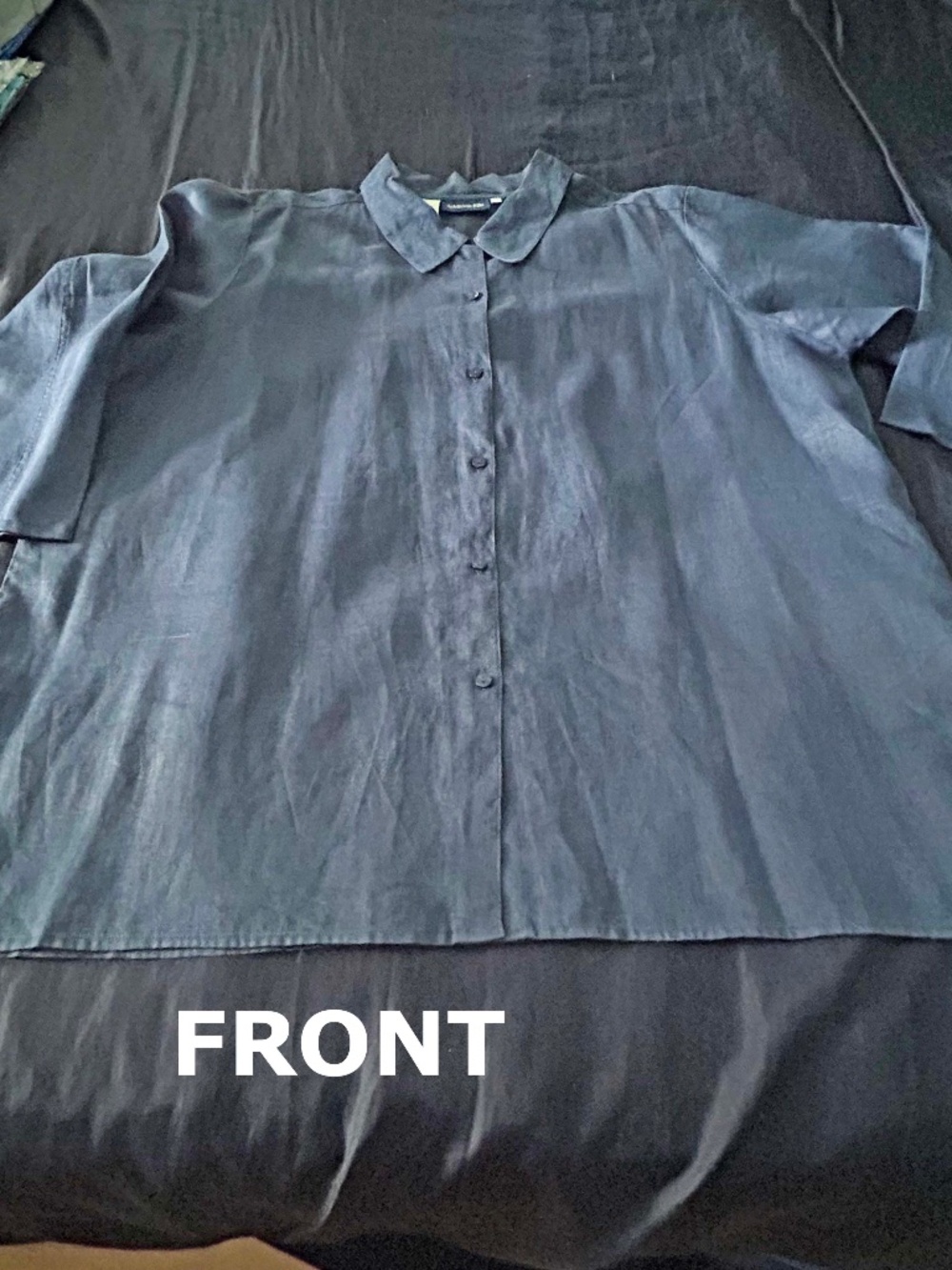 TUNIC, 100% LINEN, MEDIUM BLUE, SIZE 24, SHIRT COLLAR, FRONT BUTTONS, LONG SLEEV